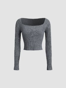 Square Neck Long Sleeve Knit Top sold by COMMENSE
