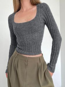 Square Neck Long Sleeve Knit Top sold by COMMENSE