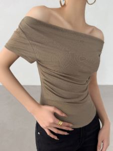 Off Shoulder Ruched Short Sleeve Shirt sold by COMMENSE
