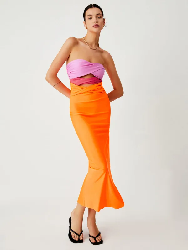 Three Tone Twist Cutout Midi Tube Dress sold by COMMENSE