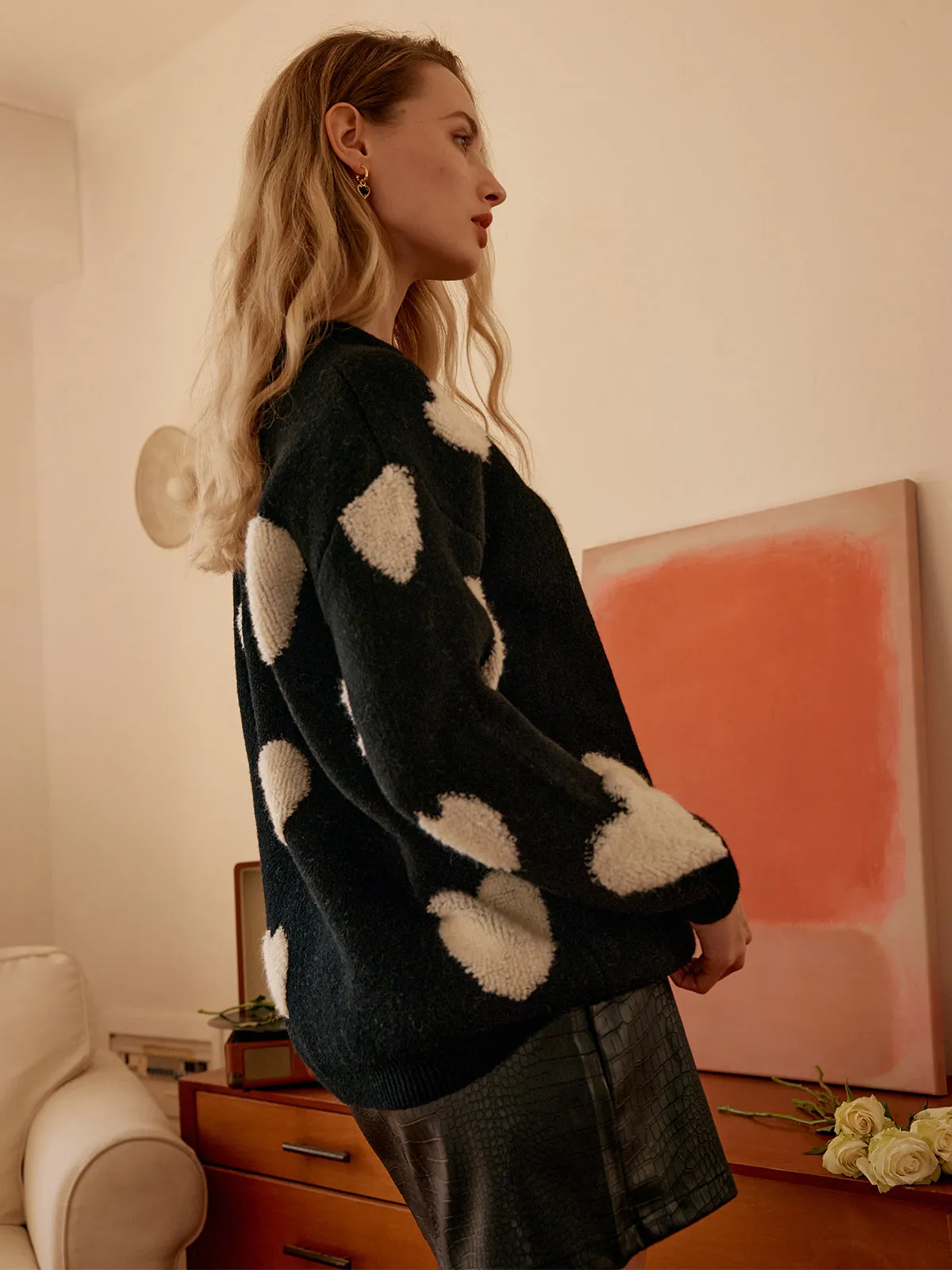 Knit Heart Pattern Crew Neck Sweater sold by COMMENSE product image thumbnail 4