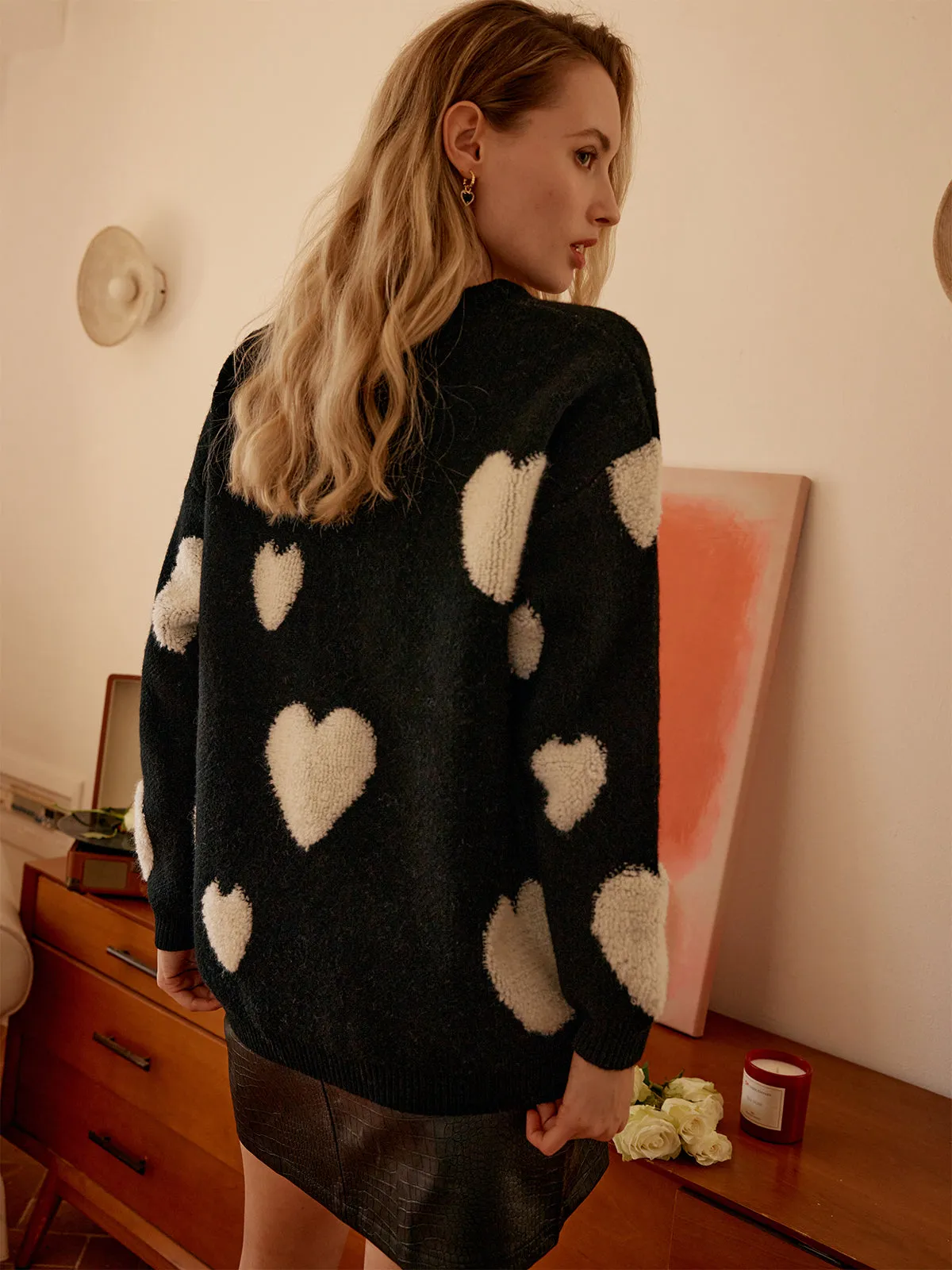Knit Heart Pattern Crew Neck Sweater sold by COMMENSE product image thumbnail 5