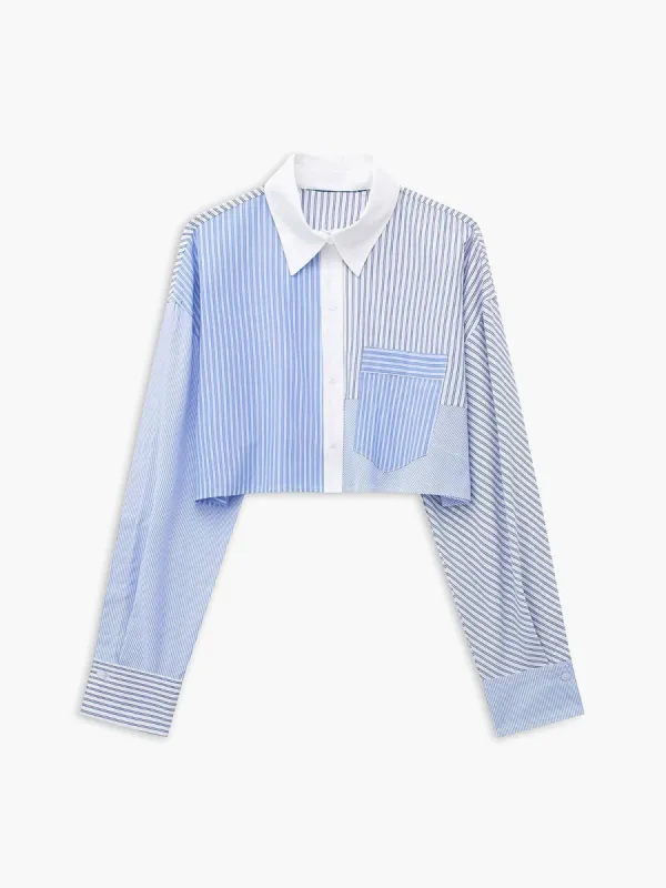Oblique Stripe Crop Shirt sold by COMMENSE