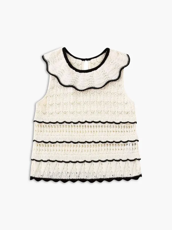 Paros Crochet Eyelet Knit Top sold by COMMENSE