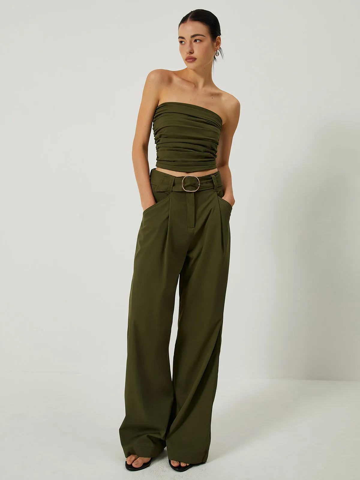 Casual Pockets Belted Pants Set sold by COMMENSE