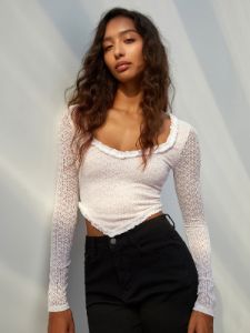 Floral Lace Long Sleeve Crop Top sold by COMMENSE