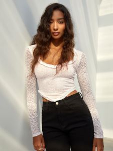 Floral Lace Long Sleeve Crop Top sold by COMMENSE