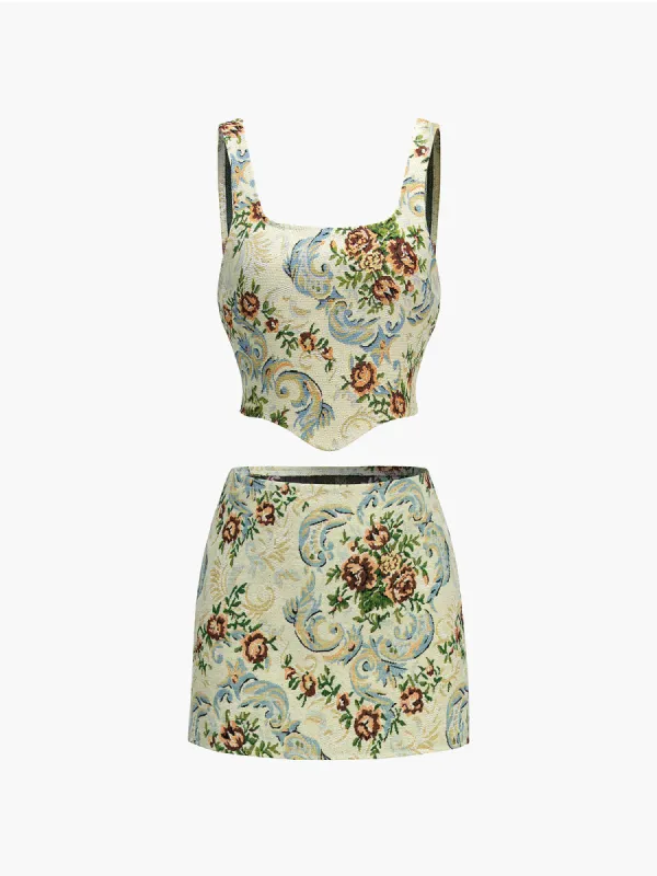 Vintage Floral Two Piece Skirt Set sold by COMMENSE