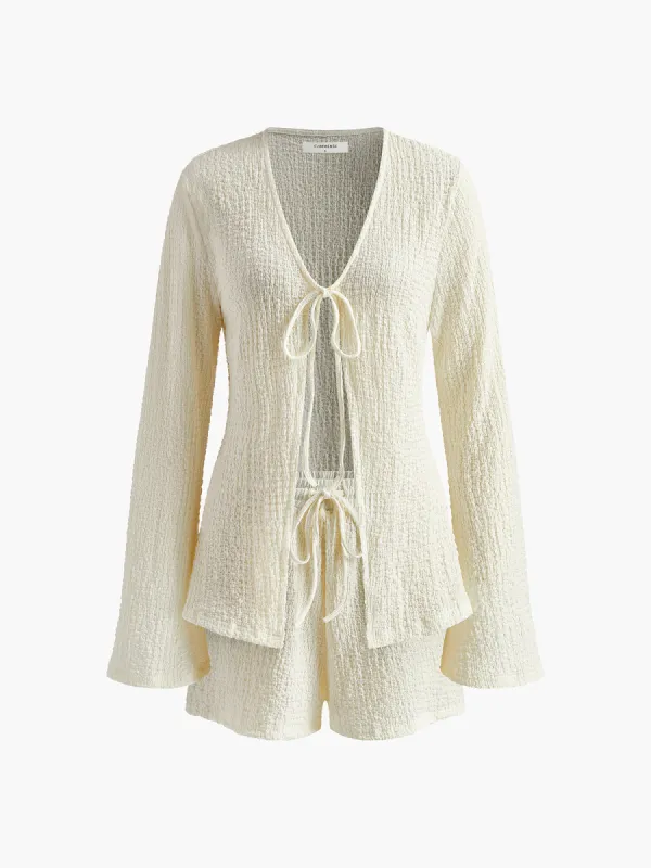 Drawstring Mechanism Knitting Shorts Set sold by COMMENSE