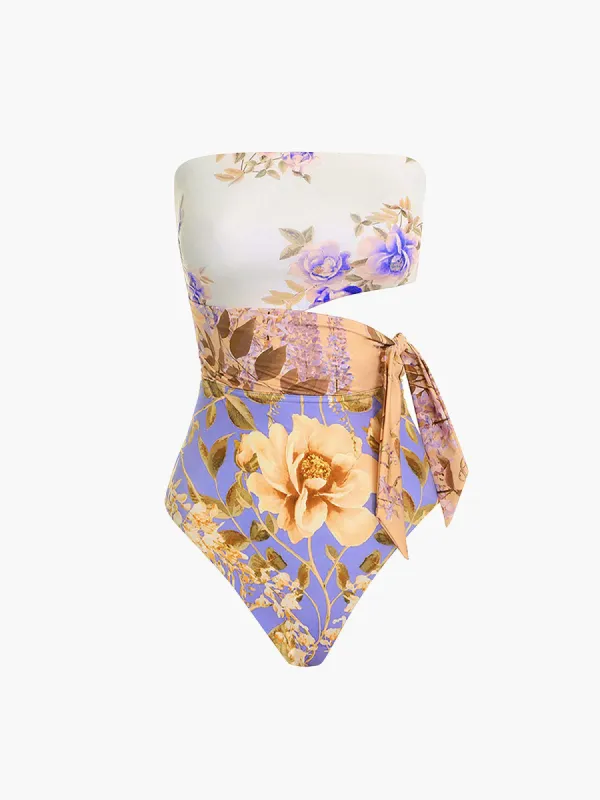 Vintage Floral Tied Tube One Piece Swimsuit made by COMMENSE