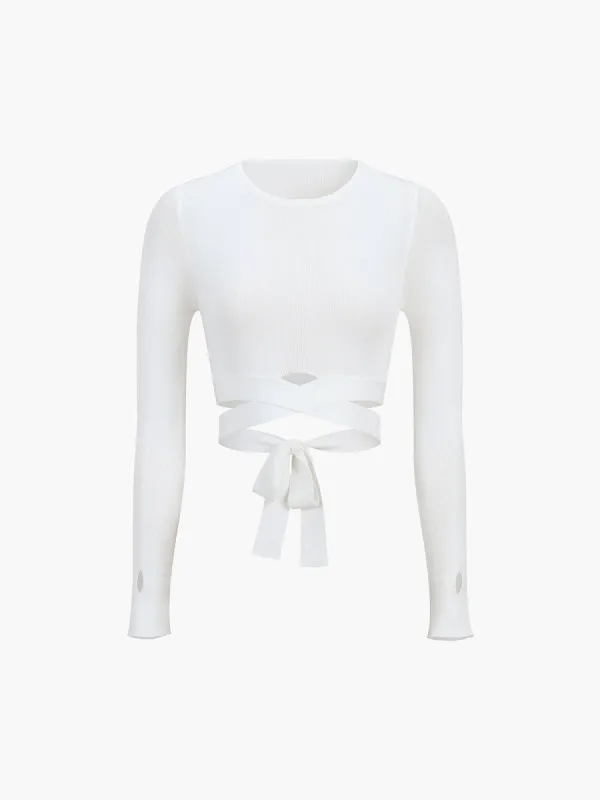 Rib Criss Cross Tied Crop Shirt made by COMMENSE