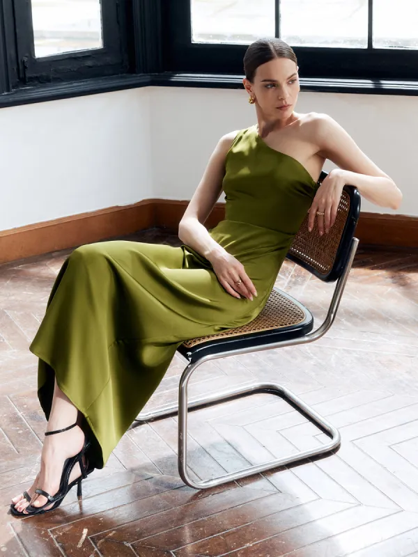 Satin Asymmetrical Backless Slim Dress sold by COMMENSE