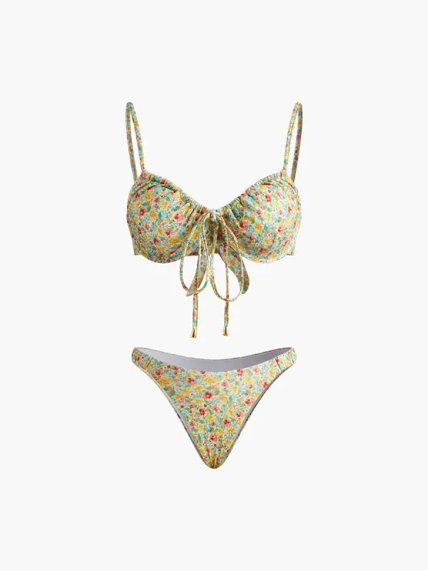 Floral Print Tie Front Bikini Set sold by COMMENSE
