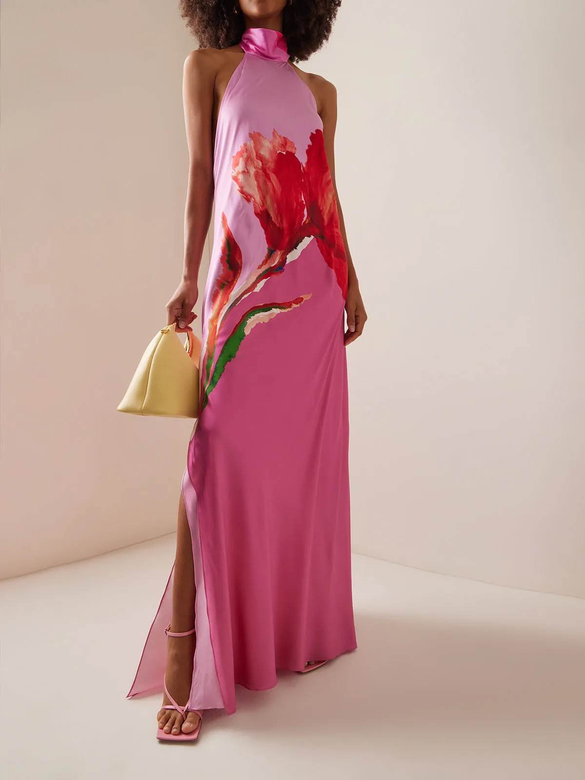 Satin Floral Halter Backless Dress sold by COMMENSE product image thumbnail 2