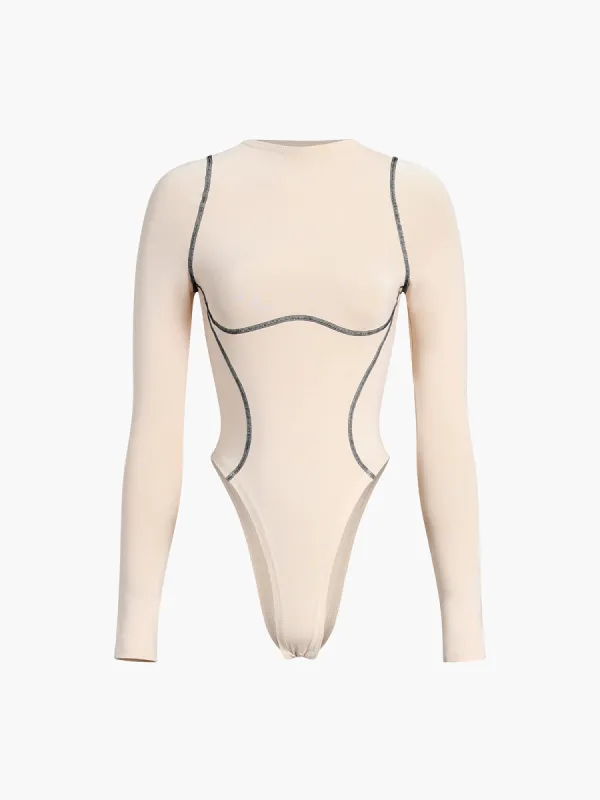 Contrast Binding Long Sleeve Bodysuit sold by COMMENSE
