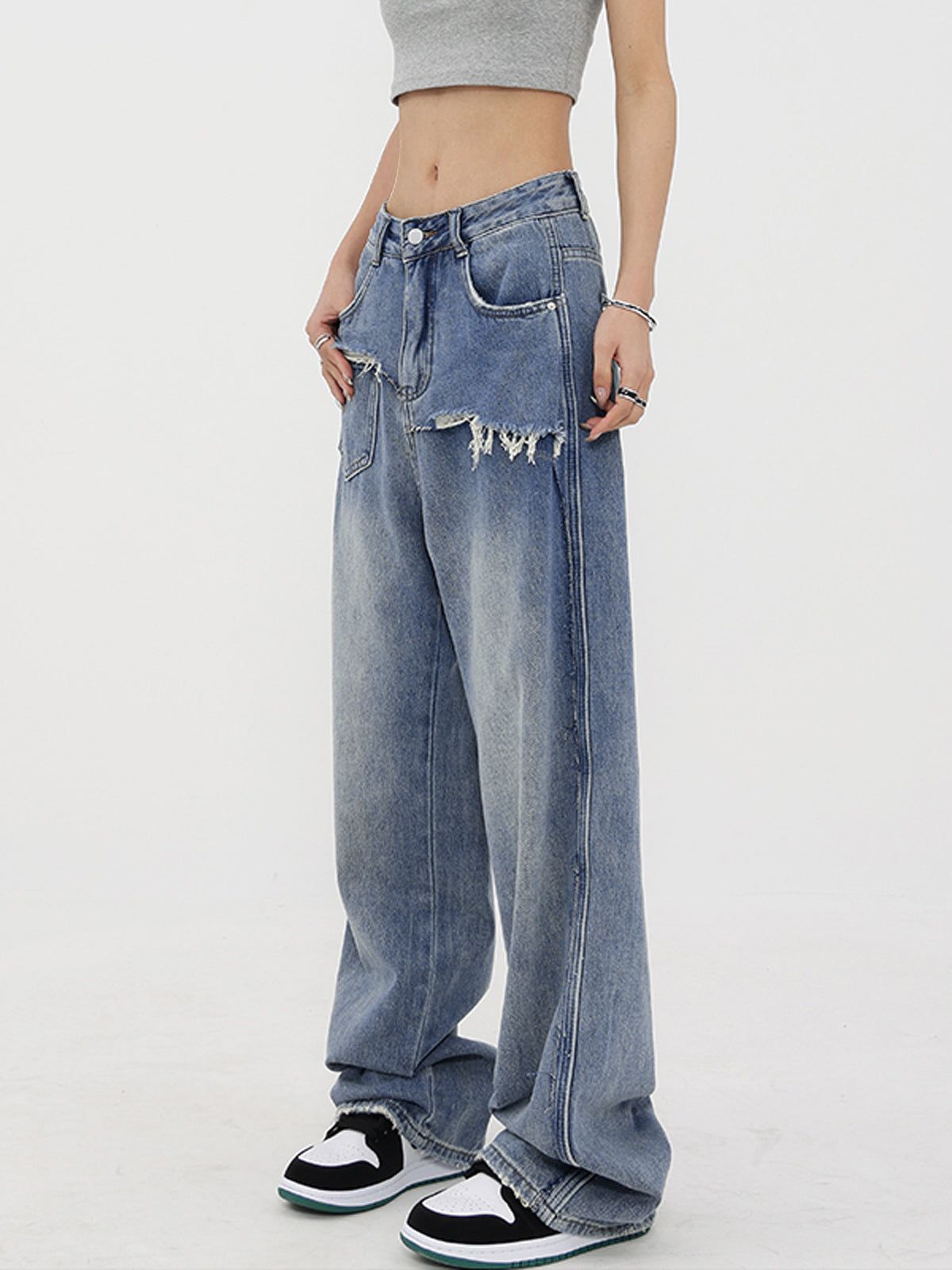 Ripped Denim Baggy Boyfriend Jeans sold by COMMENSE product image thumbnail 2