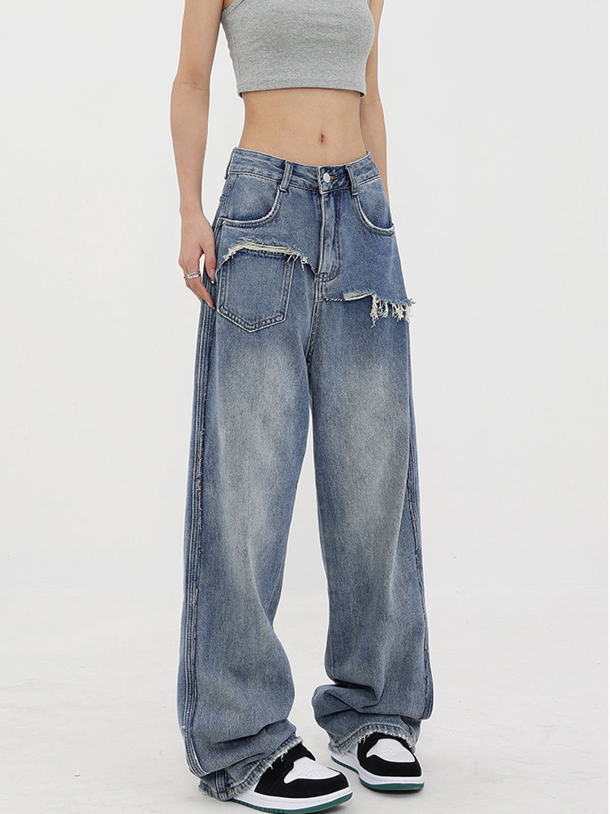 Ripped Denim Baggy Boyfriend Jeans sold by COMMENSE product image thumbnail 3