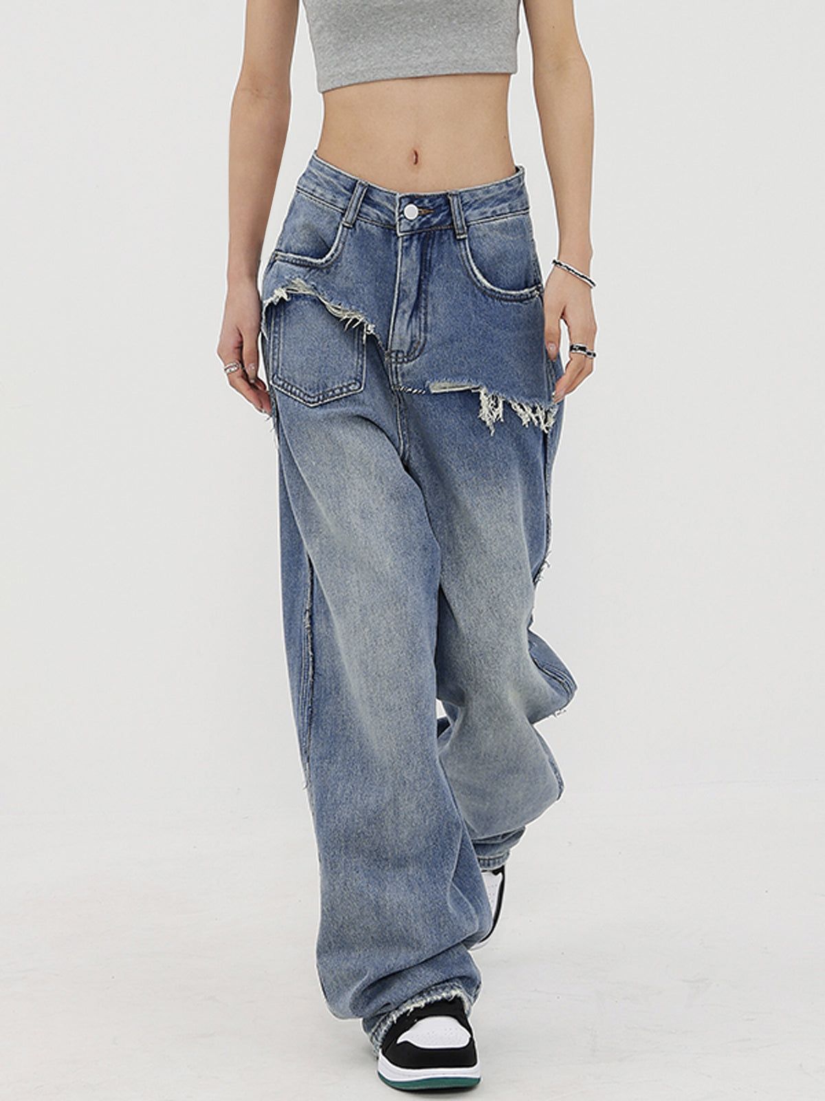 Ripped Denim Baggy Boyfriend Jeans sold by COMMENSE