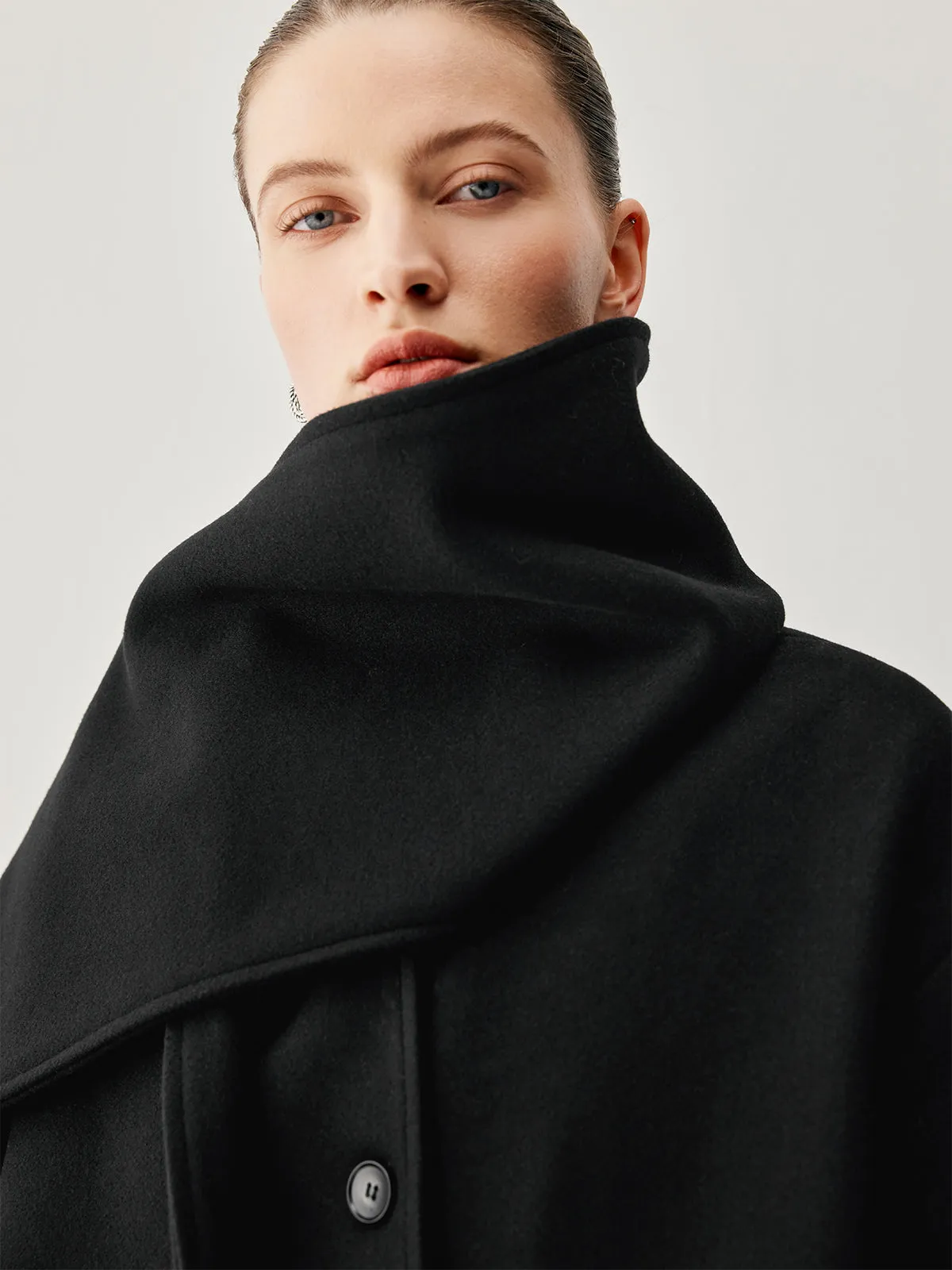 Oversized Button-down Wool Coat with Matching Fringed Scarf sold by COMMENSE product image thumbnail 2