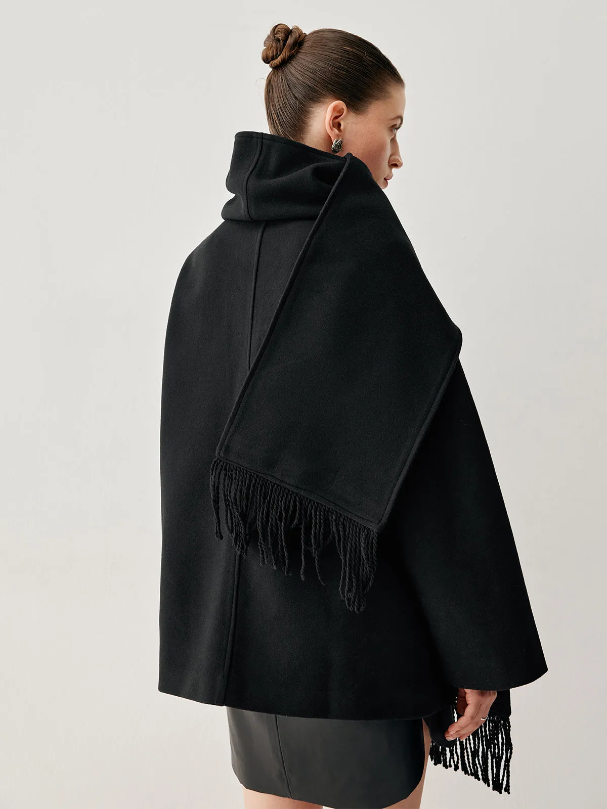 Oversized Button-down Wool Coat with Matching Fringed Scarf sold by COMMENSE product image thumbnail 3