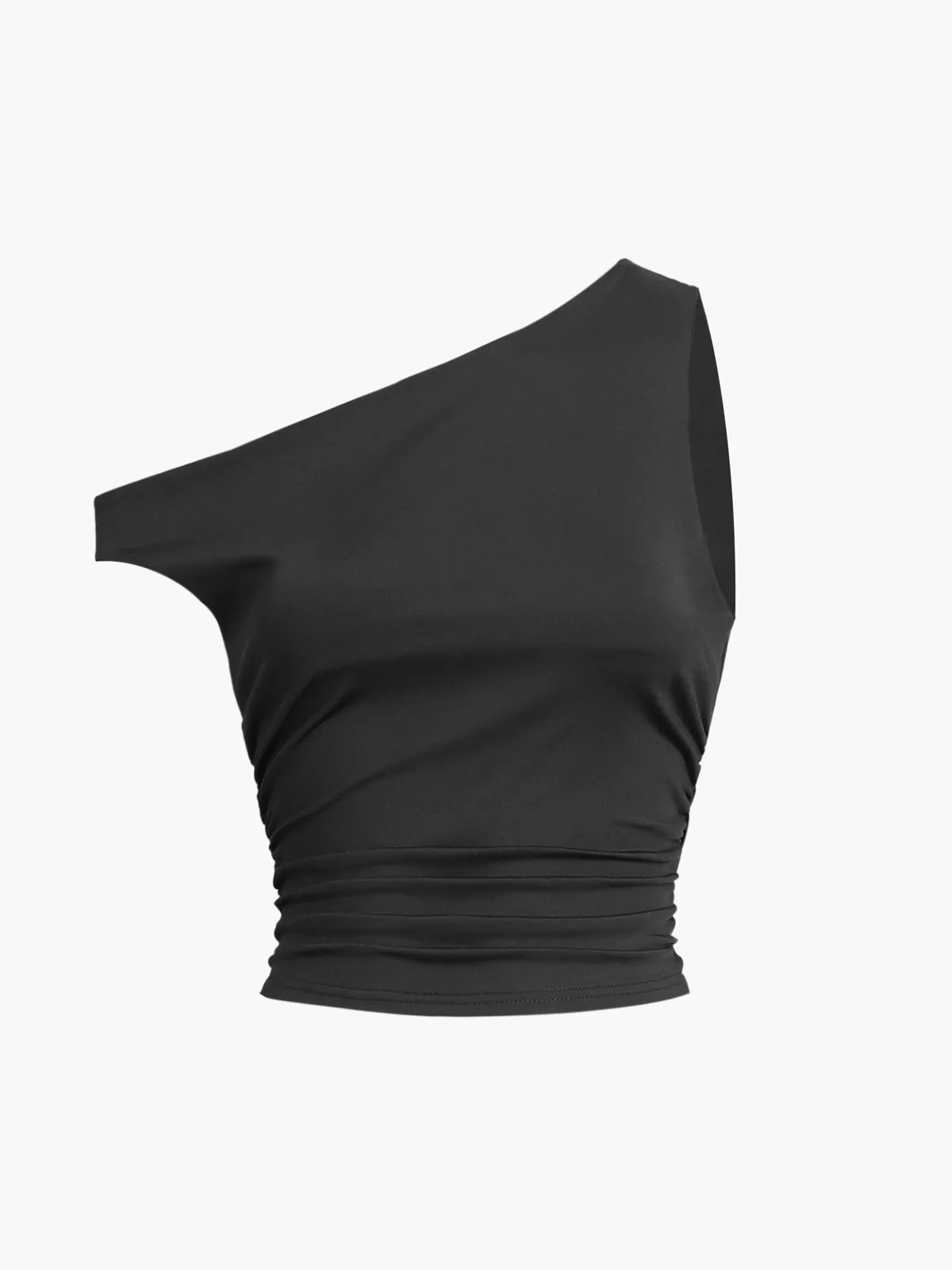 Solid One-Shoulder Sleeveless Short Top sold by COMMENSE