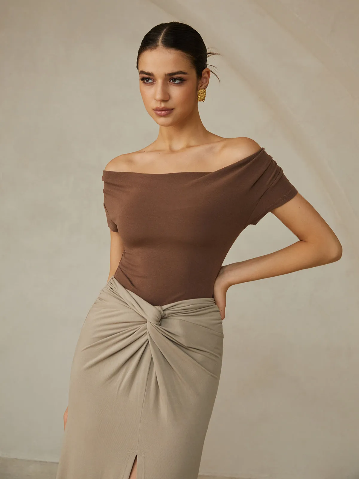 Off-Shoulder Pleated Blouse sold by COMMENSE product image thumbnail 3