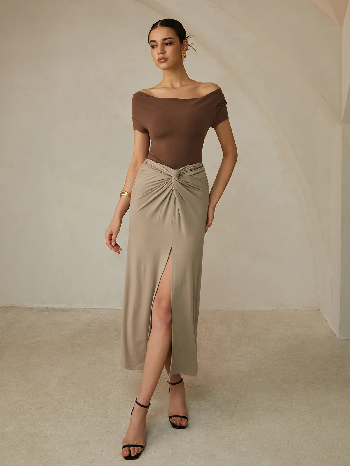 Off-Shoulder Pleated Blouse sold by COMMENSE product image thumbnail 4