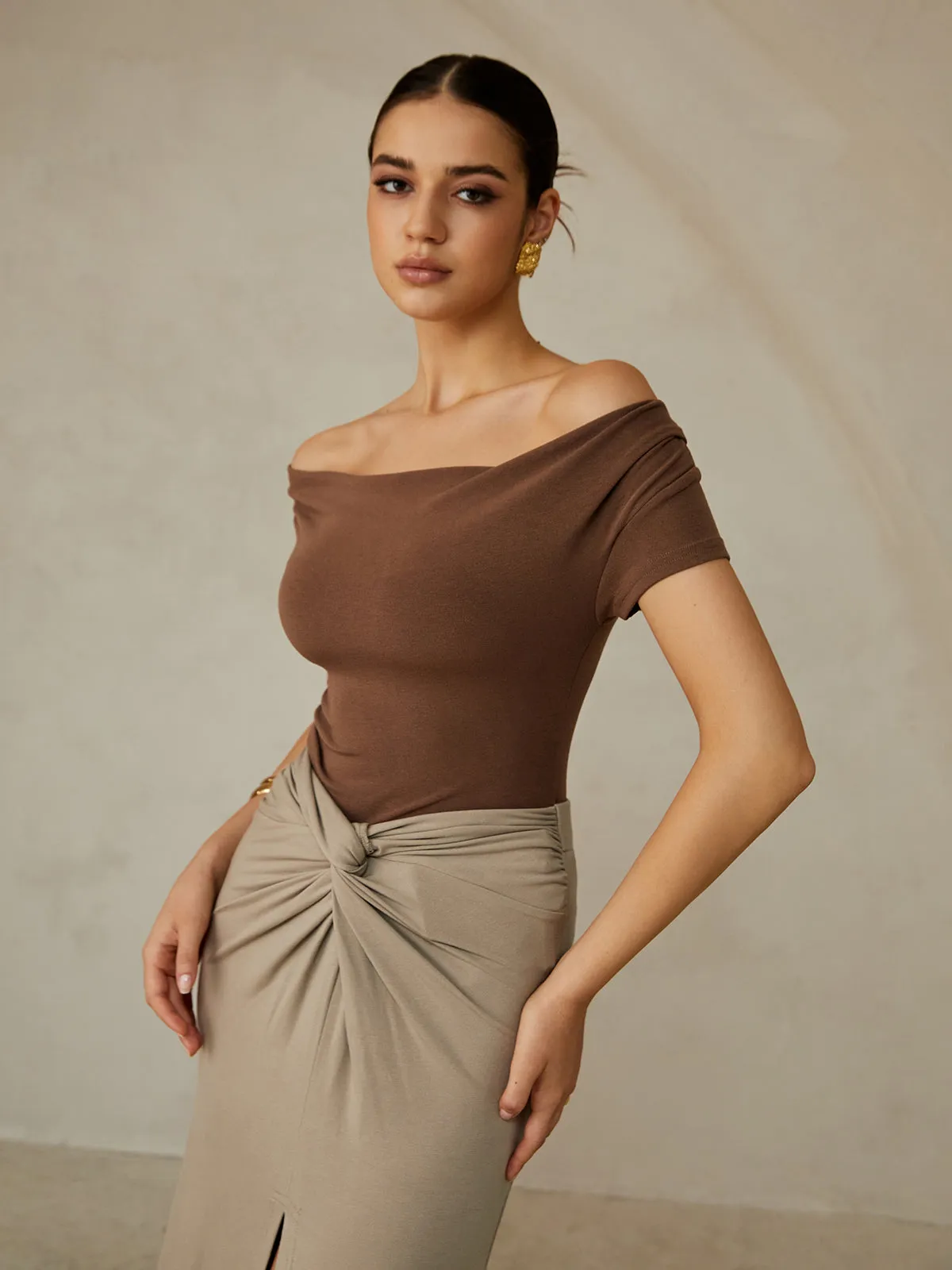 Off-Shoulder Pleated Blouse sold by COMMENSE product image thumbnail 5
