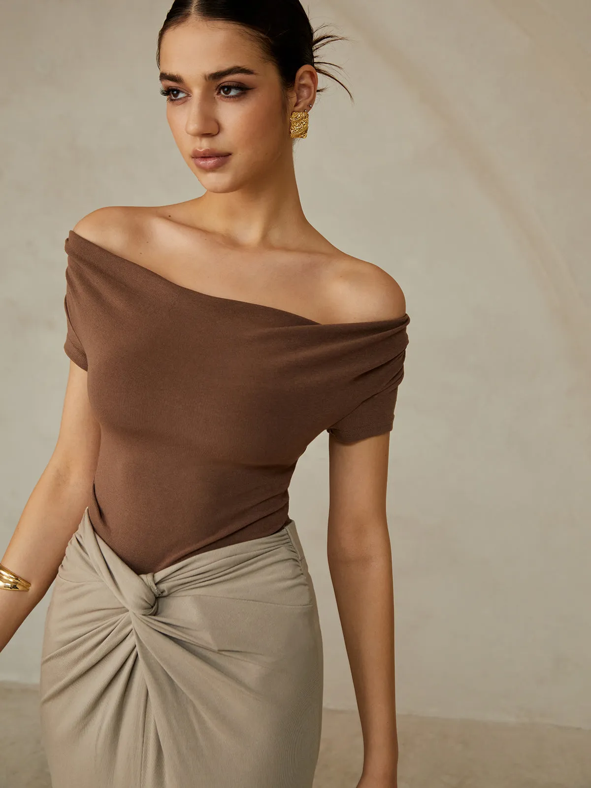Off-Shoulder Pleated Blouse sold by COMMENSE product image thumbnail 2