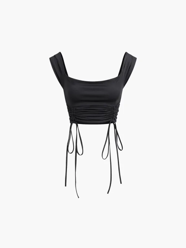 Drawstring Ruched Crop Top sold by COMMENSE