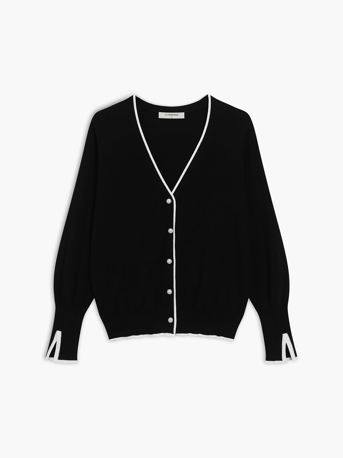 Contrast Trim Pearl Button Cardigan sold by COMMENSE