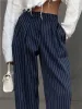 Pinstripe Pleated Wide Leg Dress Pants sold by COMMENSE