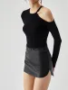 Asymmetric Cold Shoulder Cut-out Long Sleeve Top sold by COMMENSE