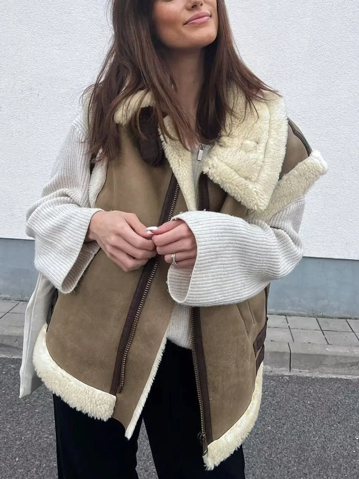 Sherpa Lined Shearling Leather Flight Vest sold by COMMENSE