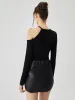 Asymmetric Cold Shoulder Cut-out Long Sleeve Top sold by COMMENSE