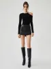 Asymmetric Cold Shoulder Cut-out Long Sleeve Top sold by COMMENSE