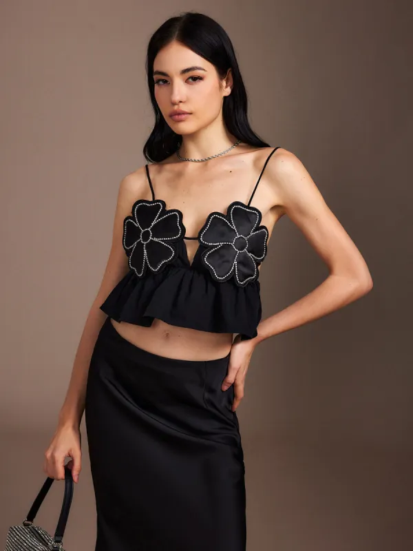 Flower Backless Ruffle Cami Top sold by COMMENSE