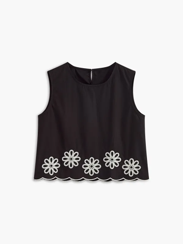 Embroidery Round Neck Sleeveless Tank Top sold by COMMENSE