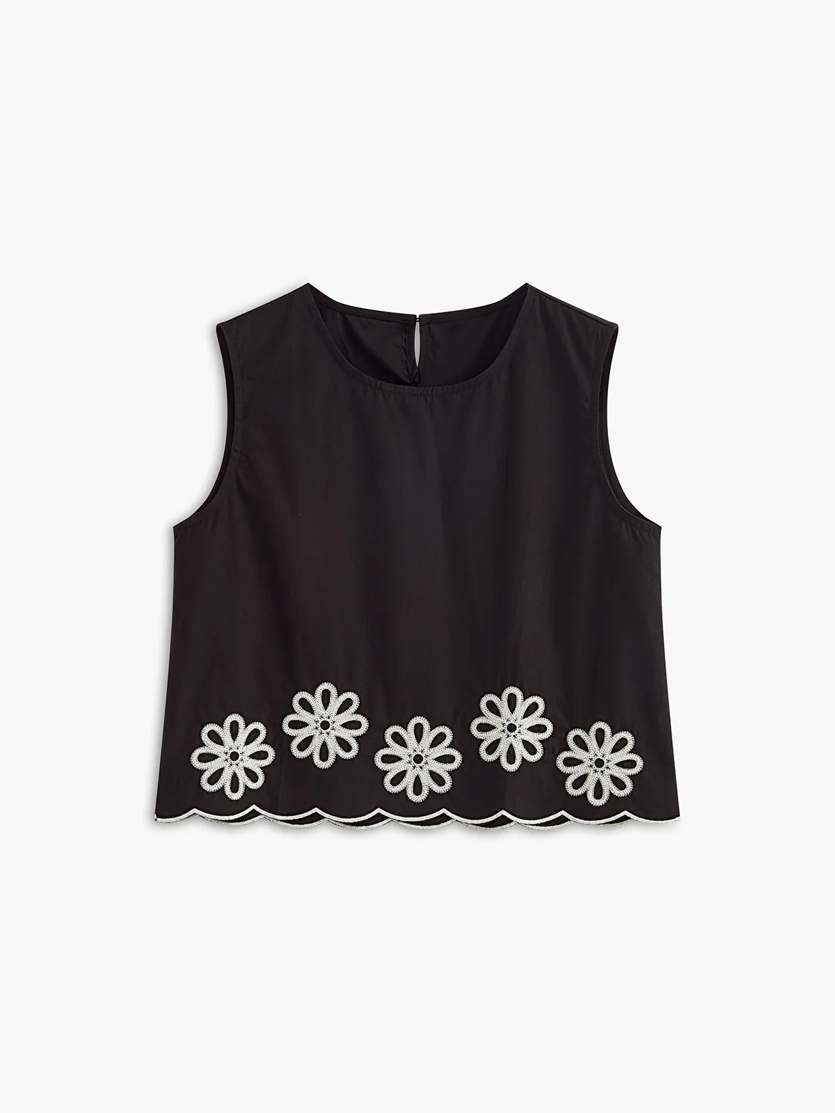 Embroidery Round Neck Sleeveless Tank Top sold by COMMENSE