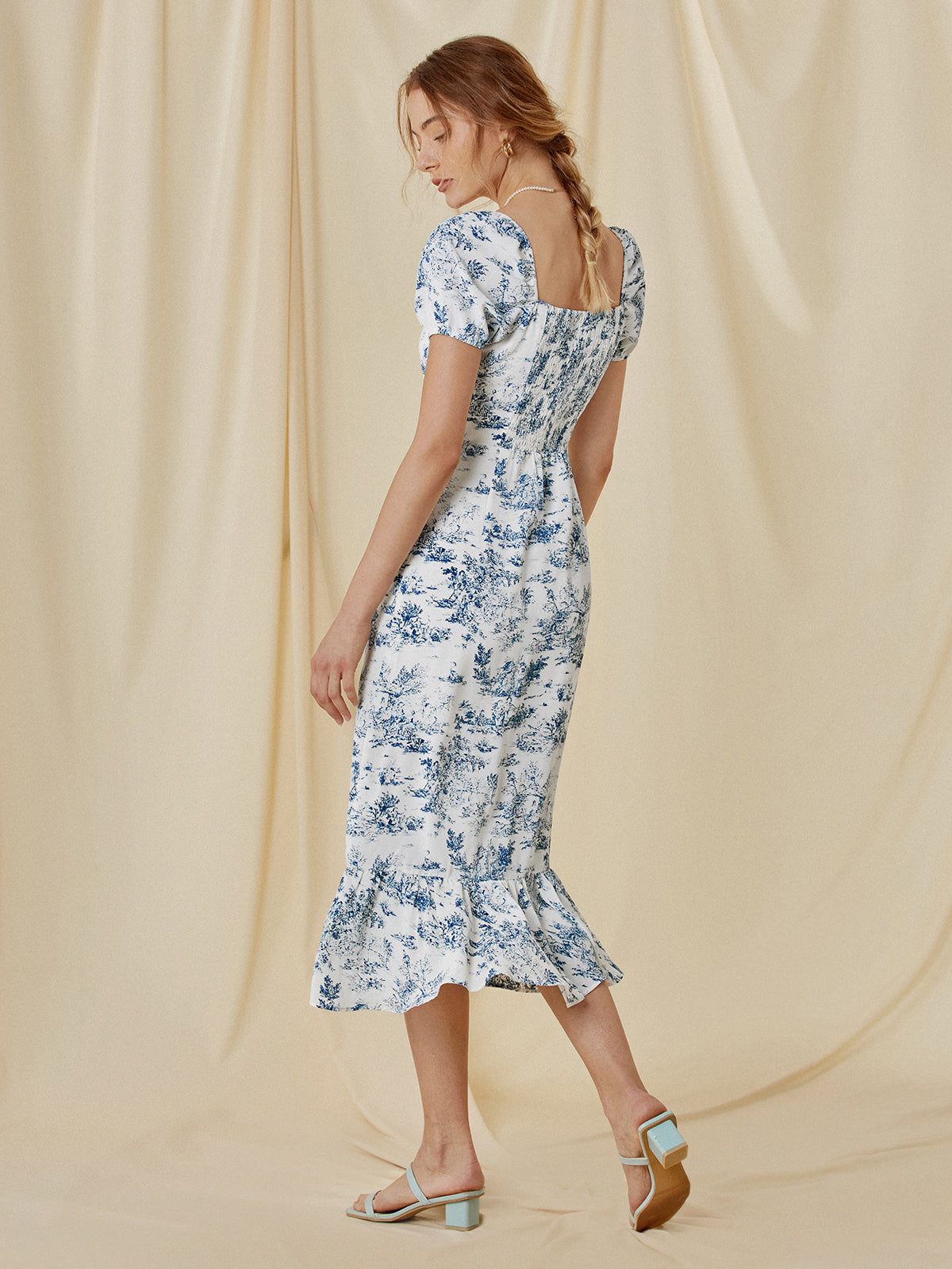 Uncomplicated Afternoons Toile Floral Slit Midi Dress sold by COMMENSE product image thumbnail 6