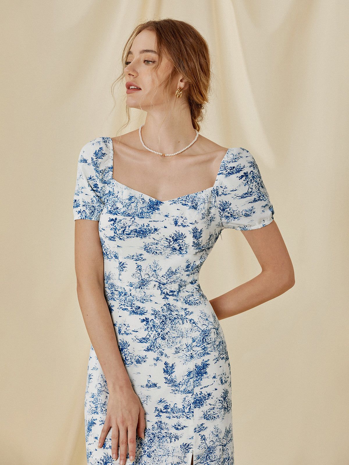 Uncomplicated Afternoons Toile Floral Slit Midi Dress sold by COMMENSE product image thumbnail 4
