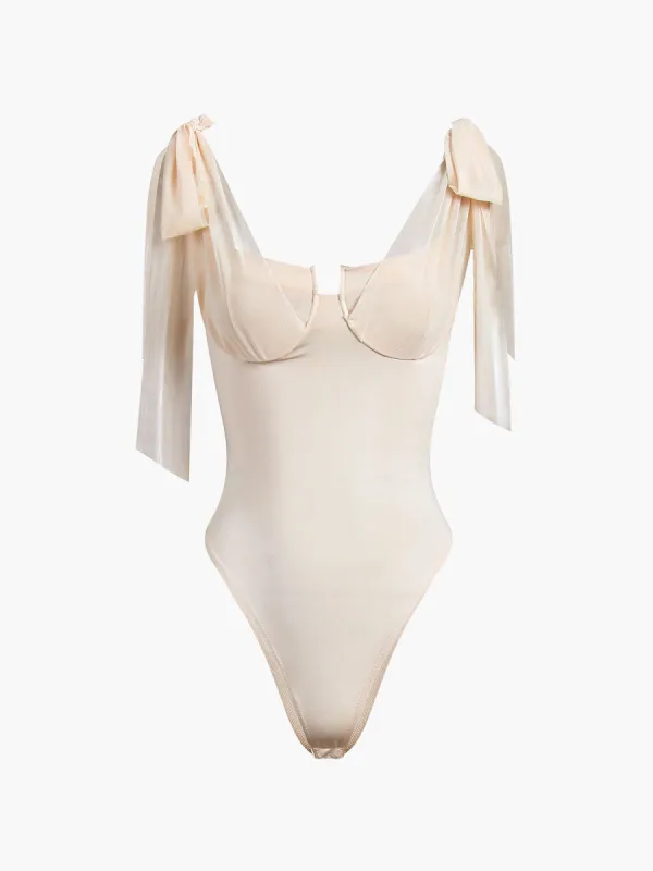 Mesh Cup Detail Tie Shoulder Bodysuit sold by COMMENSE