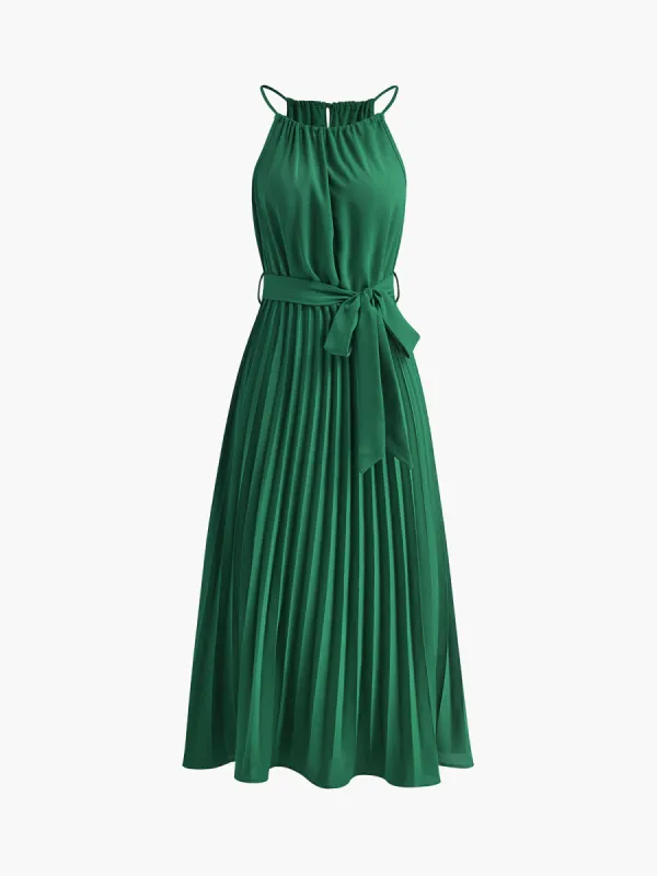 Halter Belted Pleated Midi Dress sold by COMMENSE