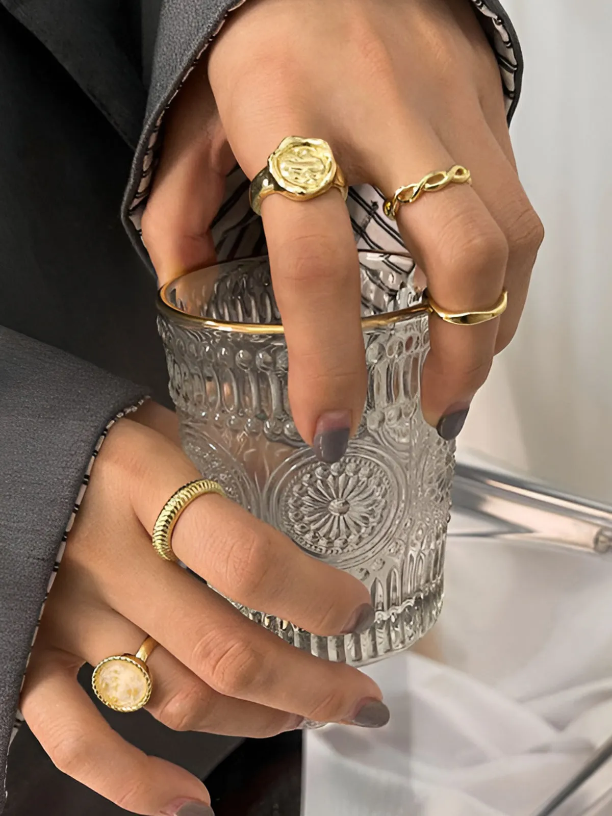 5pcs High-End Golden Hoop Ring sold by COMMENSE