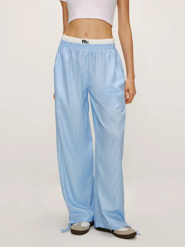 Patchwork Pinstripe Wide-Leg Pants sold by COMMENSE
