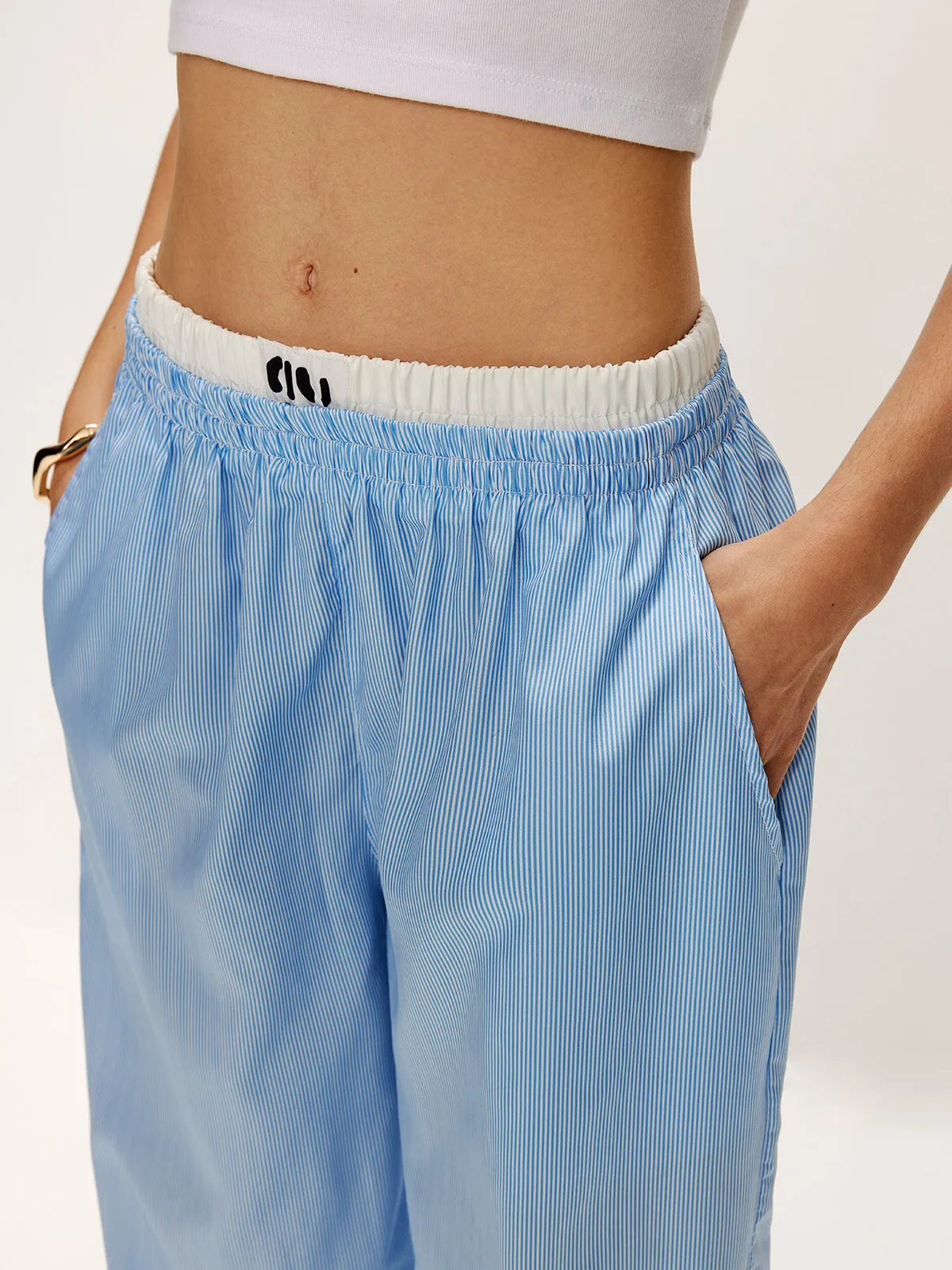 Patchwork Pinstripe Wide-Leg Pants sold by COMMENSE product image thumbnail 3