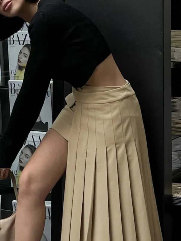 Asymmetric Layer Pleat Mini Skirt sold by COMMENSE