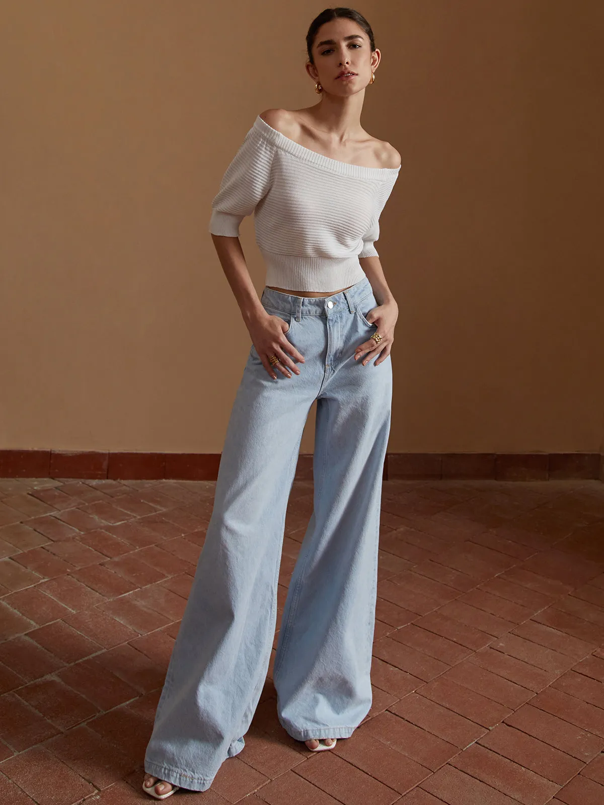 Solid Off-Shoulder Knit Top sold by COMMENSE product image thumbnail 5