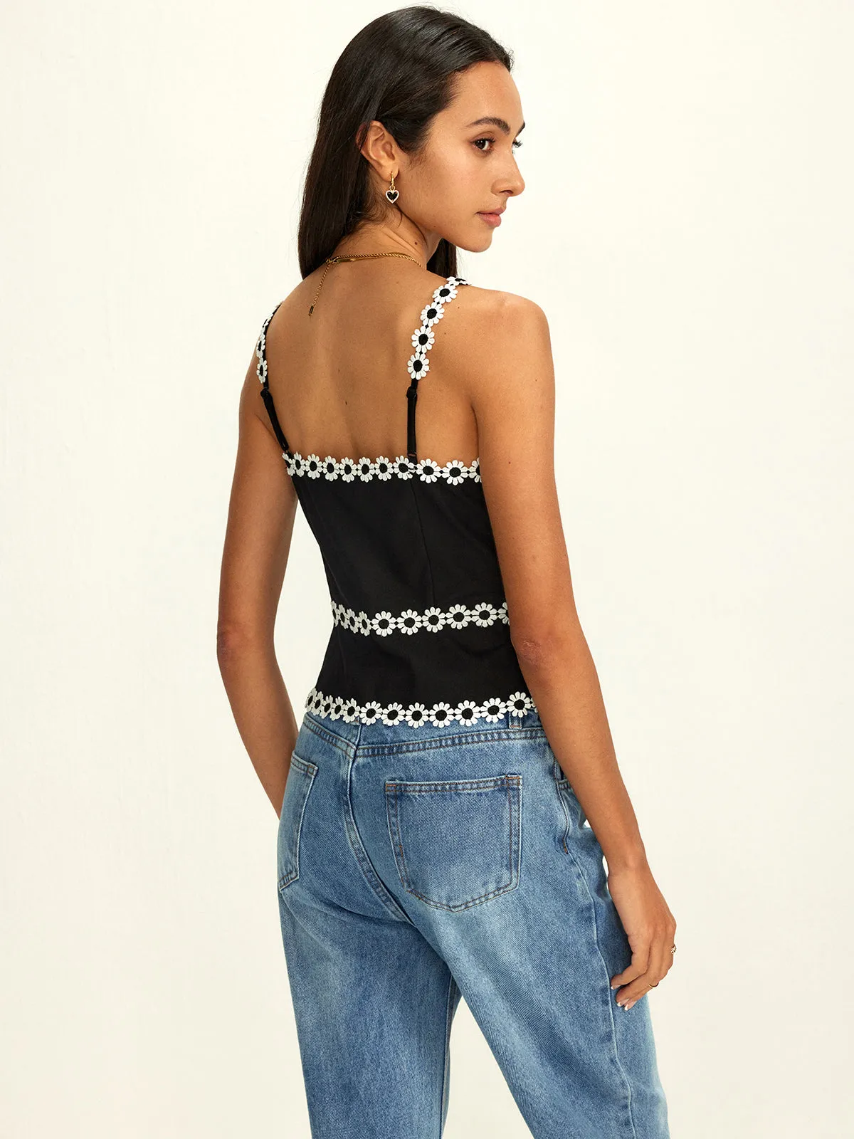 Cotton & Linen Daisy Trim Split Cami Top sold by COMMENSE product image thumbnail 5