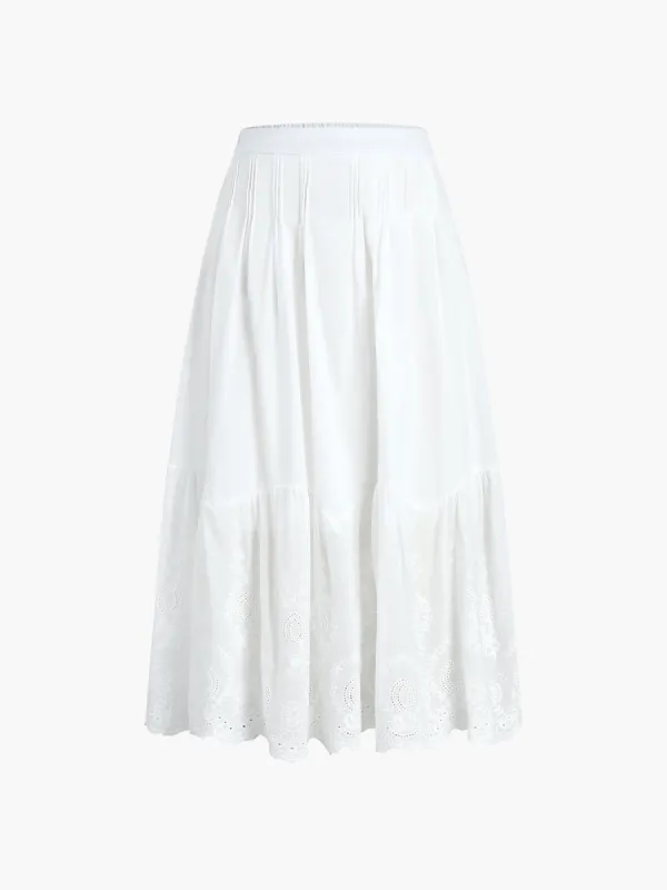 Embroidery Romantic Pleated Midi Skirt sold by COMMENSE